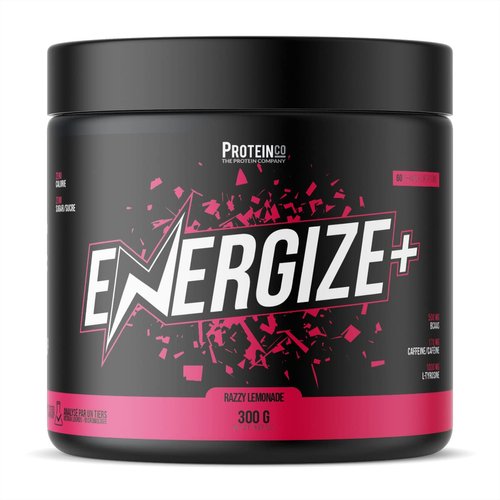 ProteinCo | Energize+ | Energy Drink Powder Formula | BCAA & L-Tyrosine | Concentration & Focus | 60 Servings (Razzy Lemonade, 60 Servings (300g))