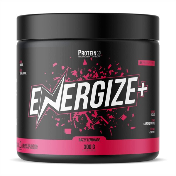 ProteinCo | Energize+ | Energy Drink Powder Formula | BCAA & L-Tyrosine | Concentration & Focus | 60 Servings (Razzy Lemonade, 60 Servings (300g))