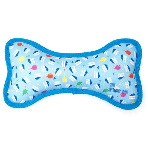 The Worthy Dog Tough Birthday Boy Bone Dog Toy, Fun Fetch Play with Squeaker for Puppy Dogs, Durable Material for Active Dogs, Small - Blue