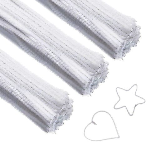 Pipe Cleaners Craft 300 PCS Chenille Stems White 6MM x 12 INCH Twistable Stems for Children’s Crafts and Arts Bendable Sculpting Sticks (300 PCS, White)