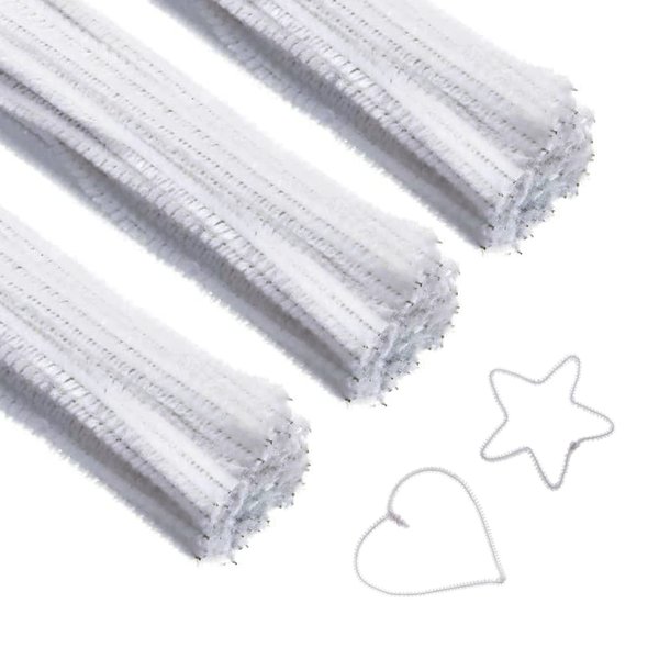 Pipe Cleaners Craft 300 PCS Chenille Stems White 6MM x 12 INCH Twistable Stems for Children’s Crafts and Arts Bendable Sculpting Sticks (300 PCS, White)