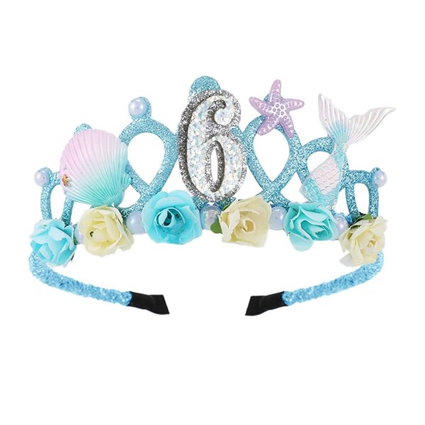 6th Birthday Crown for Girls, 6th Birthday Headband for Girls, 6th Birthday Tiara for Girls 6th Birthday Decoration for Girls 6th Birthday Crown with Mermaid Starfish for Girls 6 Year Old Disposable