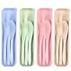 Lnrkai Travel Utensils Set with Case, 4 Sets Wheat Straw Reusable Spoon Knife Forks Tableware, Portable Cutlery Set for Lunch Box Accessories for Adults Kids Travel Picnic Camping or Daily Use