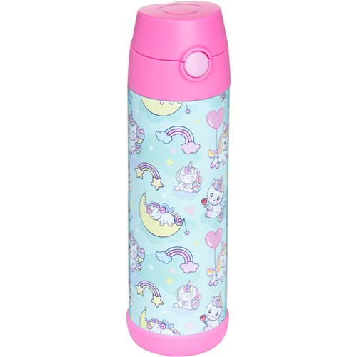 Snug Kids Water Bottle - insulated stainless steel thermos with straw (Girls/Boys) - Unicorn, 17oz