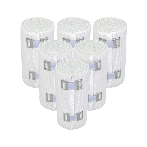 Nexskin 4" Organic Latex Free American Cotton - Comfort Elastic Bandage with Clip Fasteners - White, 6 Pack