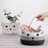 Zopeal Cat Basket Storage Woven Basket Organizer with Ears Decorative Pet Toy Cute Basket Cotton Rope Basket for Gift Cat Dog Toy Bin Nursery Room Kid (White, Light Gray and Gray,8.3 x 4.7 Inch)