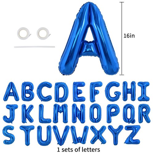 TONIFUL 16 Inch Blue Letter A-Z Balloons,Custom Phrase Mylar Foil Alphabet Letter DIY Personalized Phrase Banner for Birthday Anniversary Celebration Graduation Party Supplies Decoration (26 Pieces)