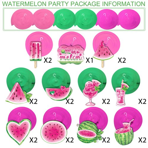 Pajean 51 Pieces One in a Melon Hanging Swirl Decorations Watermelon Birthday Party Decorations Pink Sweet Watermelon Party Supplies for Girls Hole in One Birthday Party, Baby Shower