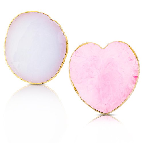 Ouligay 2pcs Heart-Shaped Resin Nail Art Palette, Gold Edge Round Makeup Mixing Palette, Nail Polish Plate, Nail Art Display Board Makeup Plate Cosmetic Mixing Tools