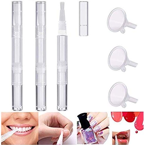 DNHCLL 3 Pack 3 ml Transparent Twist Pens Empty Nail Oil Pen with Brush Tip, Cosmetic Lip Gloss C...