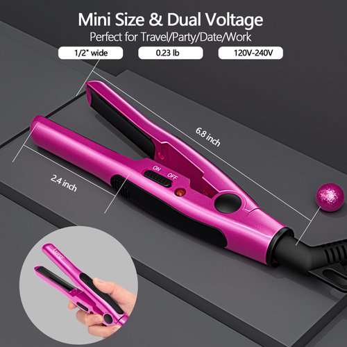 LURA Mini Flat Iron for Short Hair,1/2 Inch Small Hair Straightener for Edges,Dual Voltage Flat Irons for European Travel,Tiny Portable Hair Straightening Irons for Pixie Haircut