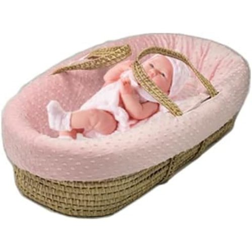 Wicker Toy Doll Bassinet Baby Doll Accessories, Toy Doll Carrier, Baby Doll Carrier, Doll Cradle Fits up to 15'' Dolls, Machine Washable Bedding, Ideal Gift for Ages 3+