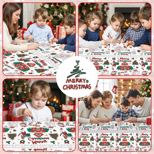 Christmas Coloring Tablecloth for Kids - Giant Paper Christmas Coloring Table Cloth, Jumbo Merry Christmas Coloring Table Cover Poster Activities Games Crafts for Xmas Decor Party Favors, 87x43 Inch