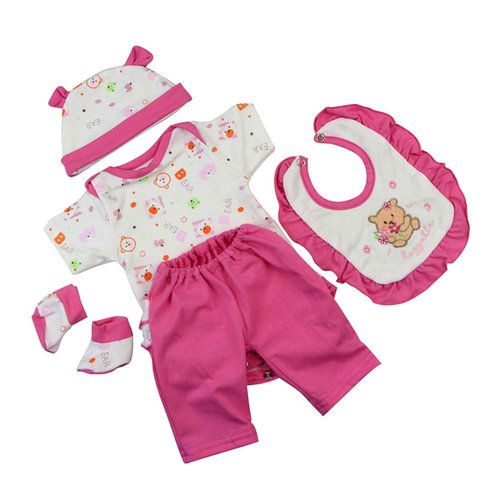 Scnbom Reborn Baby Dolls Girl Clothes for 17-22inch Outfits Accesories (Rose red Little Bear 5pcs Set)