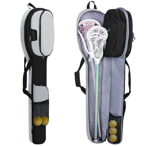 GOBUROS Lacrosse Stick Bag for Men Women, Padded Lax Equipment Bag with Separate Ventilated Shoe Compartment and Multi Pockets for Essentials, Black and Grey