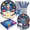 Space Birthday Party Supplies Decorations, Outer Space Theme Paper Plates and Napkins Set for 24 Guests, 120 Pcs Disposable Galaxy Party Dessert Dinnerware