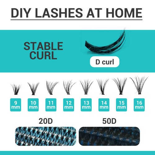 Lash Clusters DIY EyeLash Extension Kit 320PCS Individual, 0.07D Curl 9-16MIX 20D 50D Cluster Lashes Extension Kit with Applicator Lash Bond&Seal Glue Remover for Eyelash Extensions Beginners