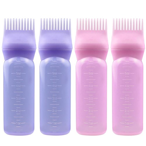 ELANE 4PCS Hair Oiler Comb Bottle,Root Comb Applicator Bottle for Hair Oil Scalp Oil Applicator Hair Oiling Applicator,Hair Oil Bottle Applicator 6oz (2Pink+2Purple)