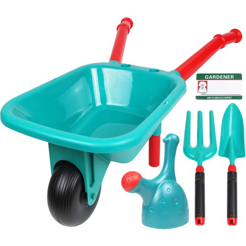 TeganPlay Kids Wheelbarrow and Garden Tools Set Outdoor Play for Boys Girls 3 and up