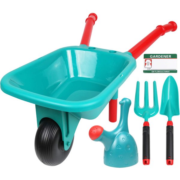 TeganPlay Kids Wheelbarrow and Garden Tools Set Outdoor Play for Boys Girls 3 and up