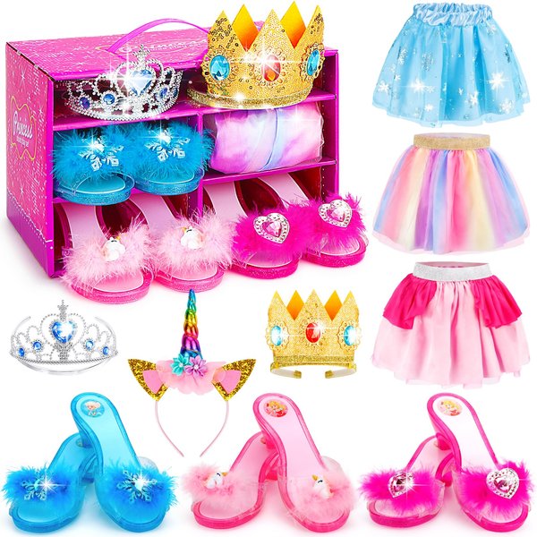 LIMIROLER Princess Dress Up Shoes Set, Girls Dress Up Toys, Princess Role Play Costumes Kit Gifts for Toddler Little Girls Aged 3-6 Years Old