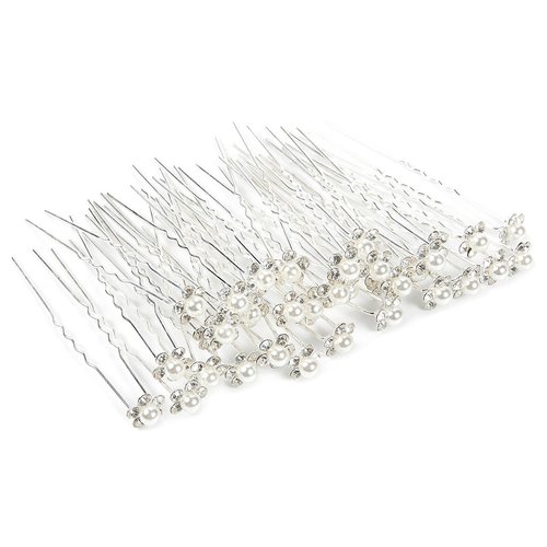 40-Pack Wedding Hair Pins - Decorative Bridal Hair Accessories, Flower Rhinestone Hair Clips, Silver - 2.75 Inches