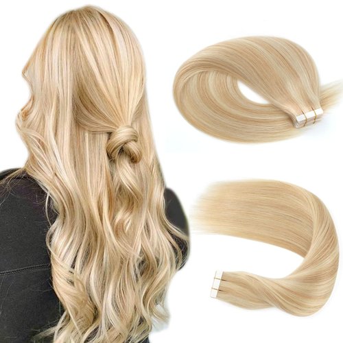 Sassina Semi-permanent Real Tape in Human Hair Extensions 50g 20pcs with Invisable Reusable Tape ...