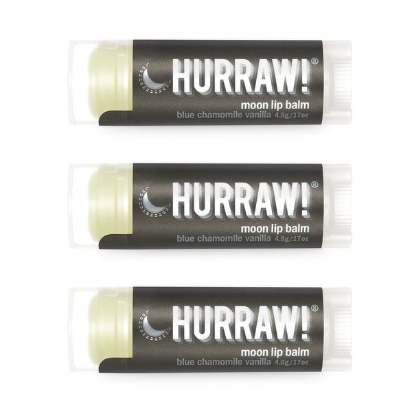 Hurraw! Moon Night Treatment (Blue Chamomile, Vanilla) Lip Balm, 3 Pack: Organic, Certified Vegan, Cruelty and Gluten Free. Non-GMO, 100% Natural Ingredients. Bee, Shea, Soy and Palm Free. Made in USA