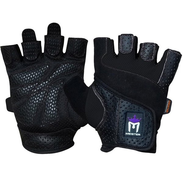 Meister Women's Fit Grip Weight Lifting Gloves w/Washable Amara Leather - Black - Medium