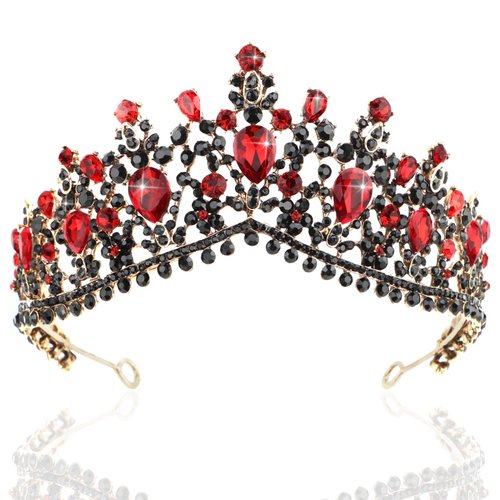 Red Crown, CIEHER Evil Queen Crown, Queen of Hearts Crown Rhinestone Crowns for Women, Vintage Queen of Hearts Accessories Gothic Wedding Tiara Crystal Crown for Girls, Luxury Red and Black Crown for