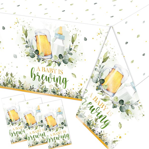 Baby Brewing Shower Decorations-3pcs A Baby is Brewing Tablecloth, Beer Feeding Bottle Baby Shower Table Covers for Boys Girls Baby Shower Party Gender Reveal Table Decorations