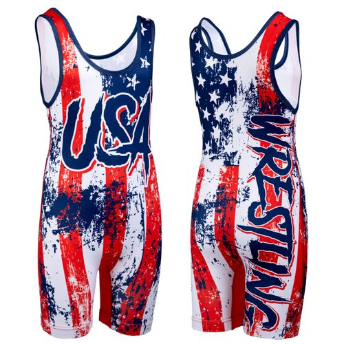KO Sports Gear - Unisex Wrestling Singlet (USA, Adult X-Small)