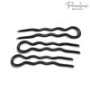 Parcelona French Slick Black Small Wavy 3 Inch U Shaped Hair Pins for Fine Hair Types (3 Pins) (Black)