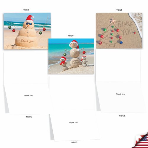 The Best Card Company - 10 Thank You Christmas Cards with Envelopes - Boxed Gratitude Assortment, Xmas Holiday Cards (4 x 5.12 Inch) - Season's Beachin M6651XTB