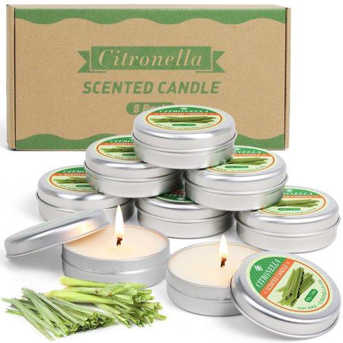 BAUFULLA Citronella Candles for Outdoor, Soy Wax Scented Candles, Lemongrass Scent, Portable Candle Gift Set for Christmas, Mother's Day, Outdoor Candle for Garden, Patio, Camping, 8x1.4oz