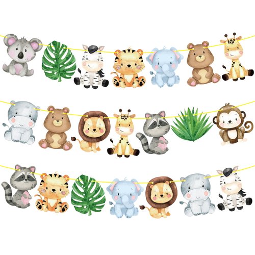 Jungle Safari Animal Banners 2pcs Safari Animals Birthday Party Cutout Banners Animal Theme Party Garland Decorations for Wild One Baby Shower Supplies