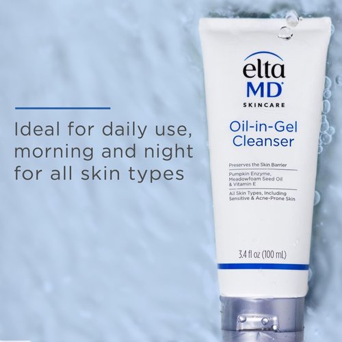 EltaMD Oil-In-Gel Facial Cleanser, Daily Gentle Face Cleanser, Removes Long-Wear Makeup, Sunscreen, and Sweat, 3.4 oz Tube