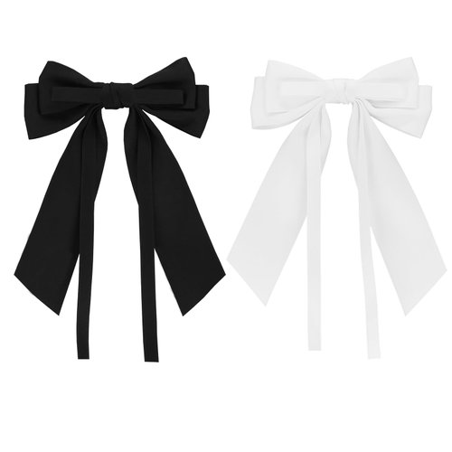 Yimi's Dream Bow Hair Clips, 2PCS 5 Inch Black and White Hair Bows for Women, Girls Hair Accessories Bow Barrettes