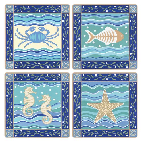 CoasterStone Absorbent Coasters, 4-1/4-Inch, "Coastal Icons", Set of 4
