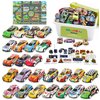 QULEWUU Funny Little Metal Pull Back Toy Car Set for Kids Ages 3-8, 25 Pcs Toy Cars and 28 Pcs Road Signs, Ideal Gift for Toddlers Birthday