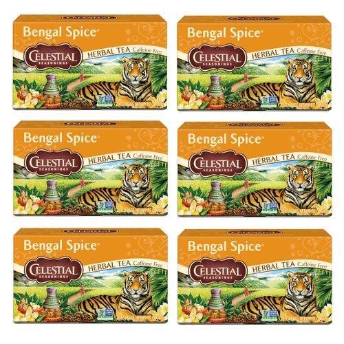 Celestial Seasonings Bengal Spice Herbal Tea, Caffeine Free, 20 Tea Bags Box, (Pack of 6)