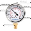 UHARBOUR Glycerin Filled Vacuum Pressure Gauge, 2-1/2" Clear dial,1/4"NPT Bottom Connection, Stainless Steel Case, Brass Movement, Dual Scales -30HG/30PSI