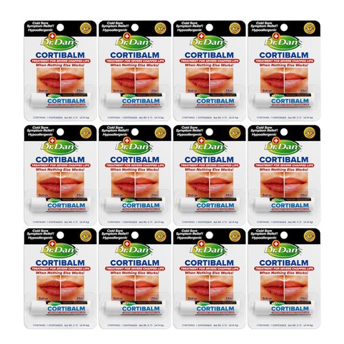 Dr. Dan's Cortibalm 12 Pack for Dry Cracked Lips - Healing Lip Balm for Severely Chapped Lips - Designed for Men, Women and Children - 12 Pack