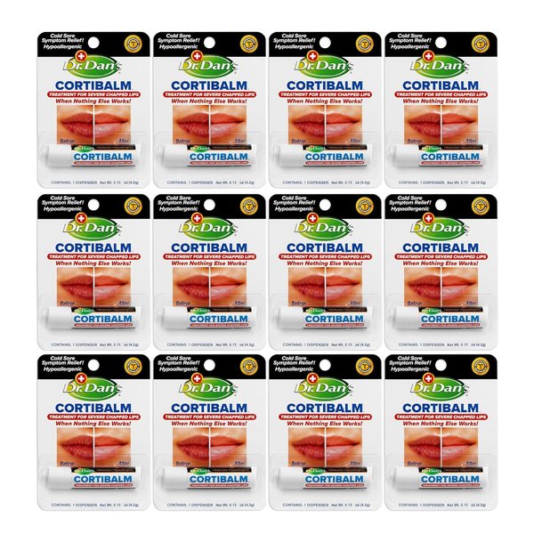 Dr. Dan's Cortibalm 12 Pack for Dry Cracked Lips - Healing Lip Balm for Severely Chapped Lips - Designed for Men, Women and Children - 12 Pack