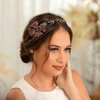 Formery Crystal Flower Headband Purple Bowknot Crystal Beads Hairband Party Prom Wedding Handmade Copper Wire Floral Beaded Headpiece for Women and Girls