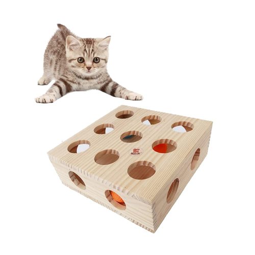 Litewoo Cat Interactive Box with Ball Toys Wooden Cat Maze Puzzle Box （Medium）