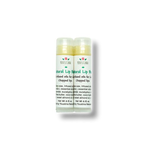 lemon Balm and Essential Oils Blend Lip Balm, Natural and Organic, Ultra Moisturizing Soothing Cold Sore By Youstina Naturals (One Size, 2 lip balms)