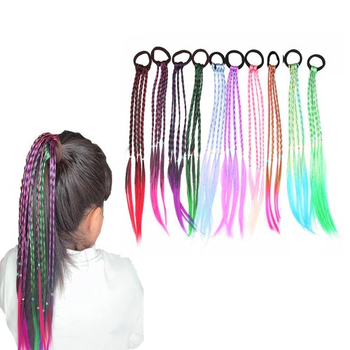 aoozleny Girl Hair Extension Accessories,Rubber Band Elastic Band Hairstyle Colorful Wig Braid Head Rope ,10 PCS