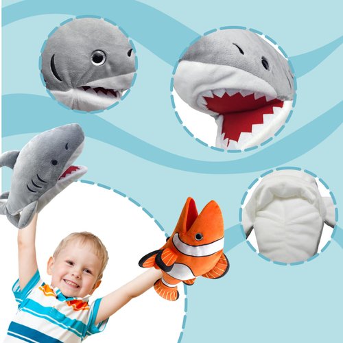 JUSTQUNSEEN Shark Hand Puppet Realistic Plush Puppet 13",Shark Puppets for Kids Ocean Animal Hand Puppet with Moveable Mouth,Soft Stuffed Shark Puppet Story Toys Shark Puppets Role Play Teaching Gift