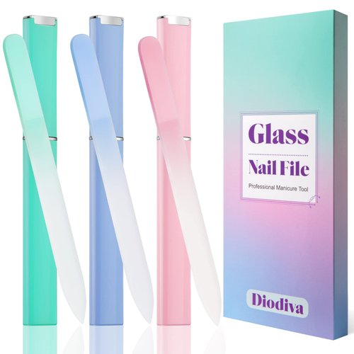 Glass Nail File 3 Pack for Natural Nails, Crystal Fingernail Files with Case Etched Nail Filer Professional Nail File Glass Lima de uñas, Unique Christmas Gifts Stocking Stuffers for Women Adults